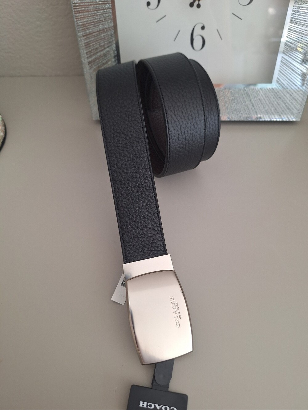COACH 64842 BLACK / DARK BROWN WIDE CUT-TO-SIZE MENS 42” REVERSIBLE LEATHER BELT